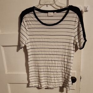 Anthropologie Black and White Striped Short Sleeve Tee